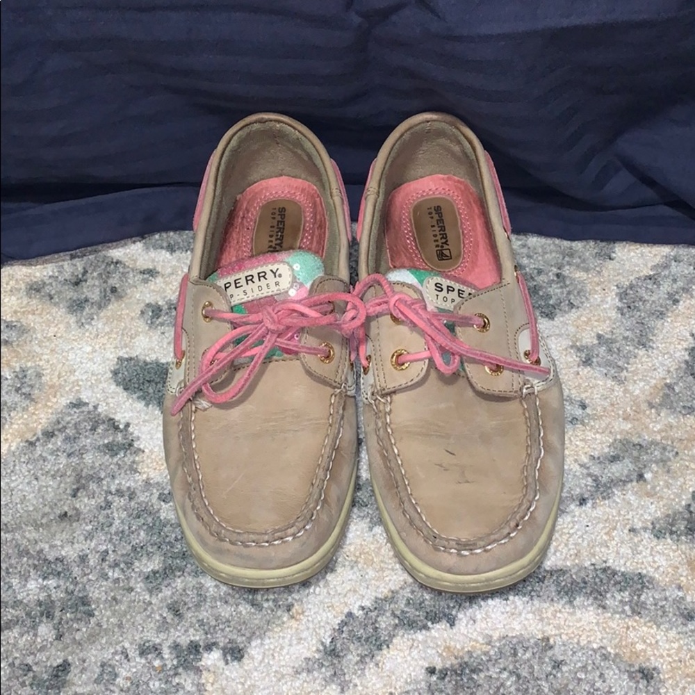 Sperry topsider tan and pink shoes